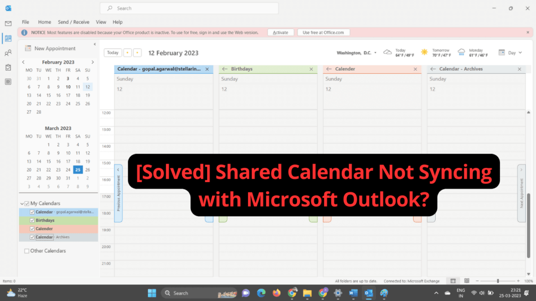 Shared Calendar Not Syncing with Outlook?