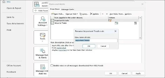 Outlook renaming the rules